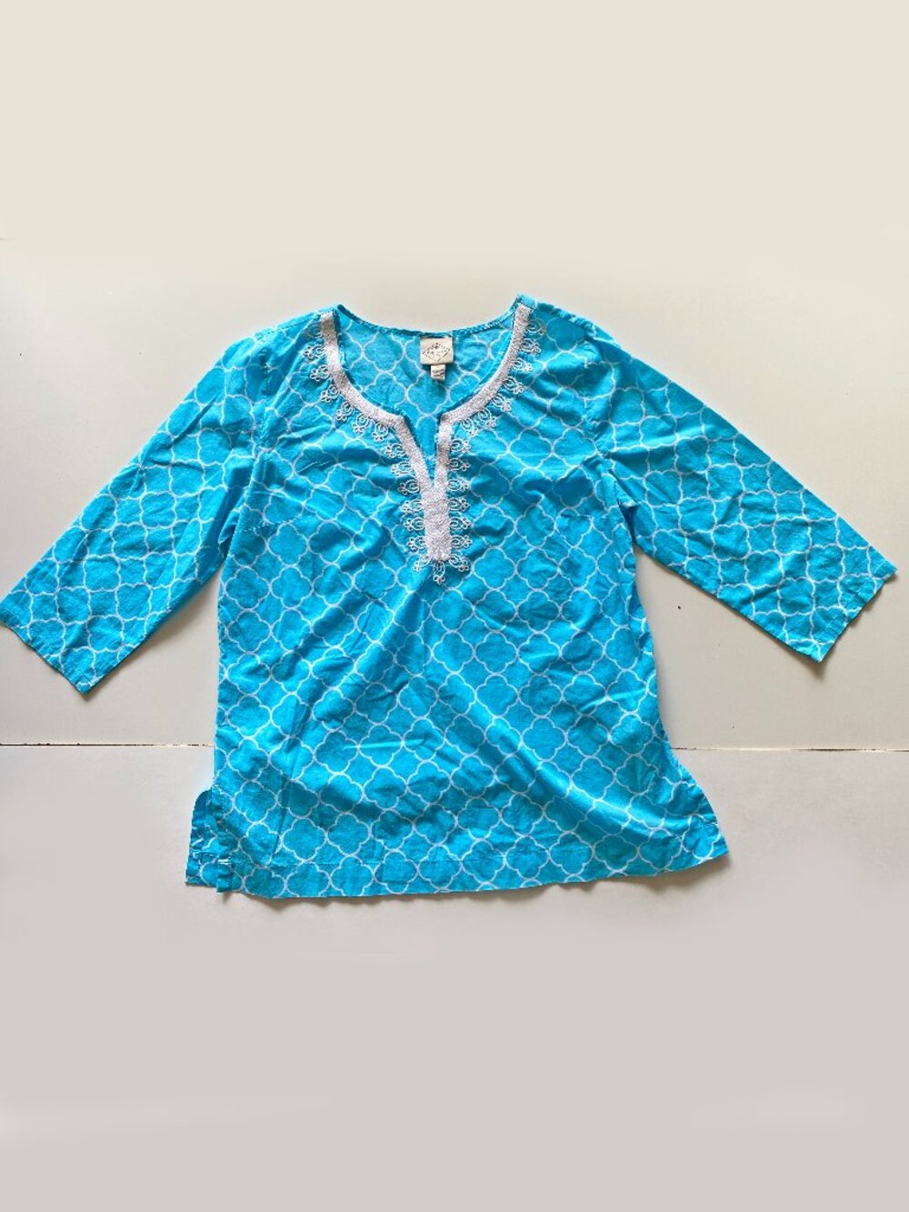 St. John's Bay 100% Cotton Pullover Embroidered Tunic Blouses Top Size L